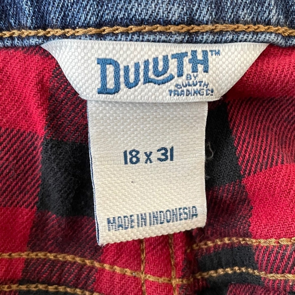 Duluth Trading Red Buffalo Plaid Flannel Lined Jeans Straight Leg Sz 18 Outdoor - Picture 10 of 11
